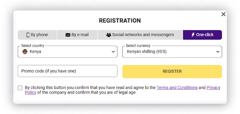 Helabet One-click registration Screenshot